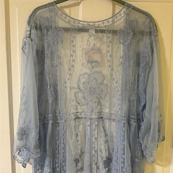 NWT: LC Lauren Conrad Crocheted Lace Flowered Blue Sheer Kimono Duster - Picture 5 of 16